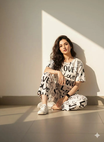 big love printed NIGHTSUIT IN COTTON JARSY FABRIC