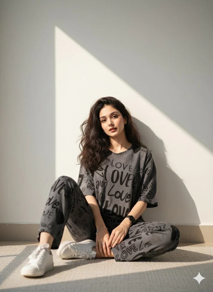 big love printed NIGHTSUIT IN COTTON JARSY FABRIC